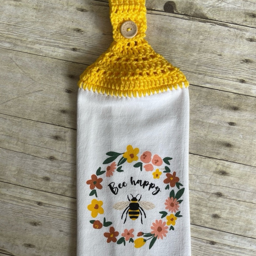 Crochet Top Hanging Crochet Top Kitchen Towel Bee Theme  Handmade with Love